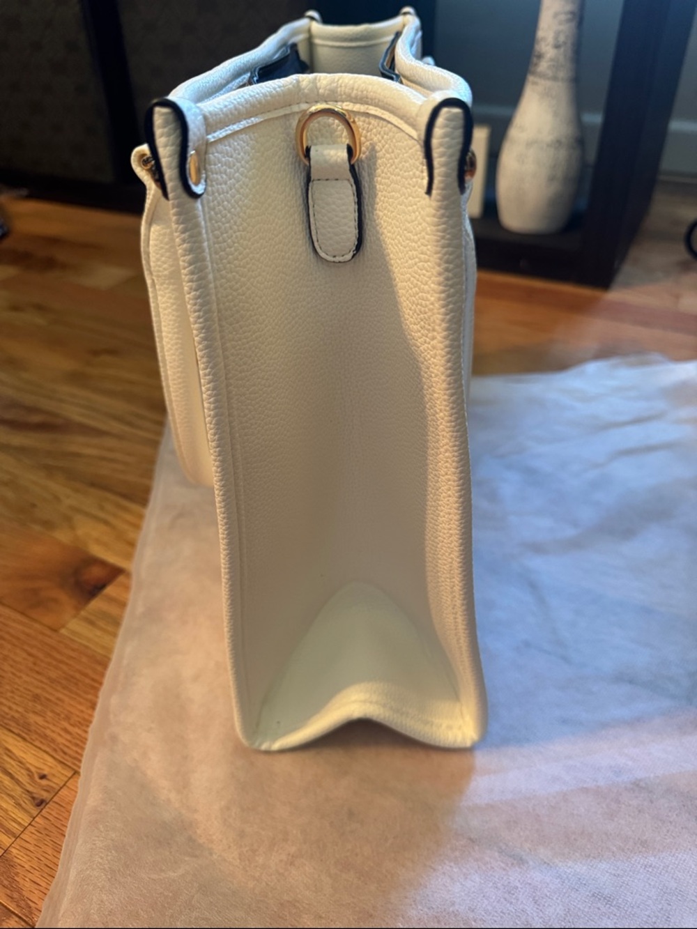 NWT Unbranded White Pebbled TOTE BAG with Handles and Removable Strap - Picture 4 of 12